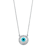 Evil Eye with CZ Necklace - 14k White Gold