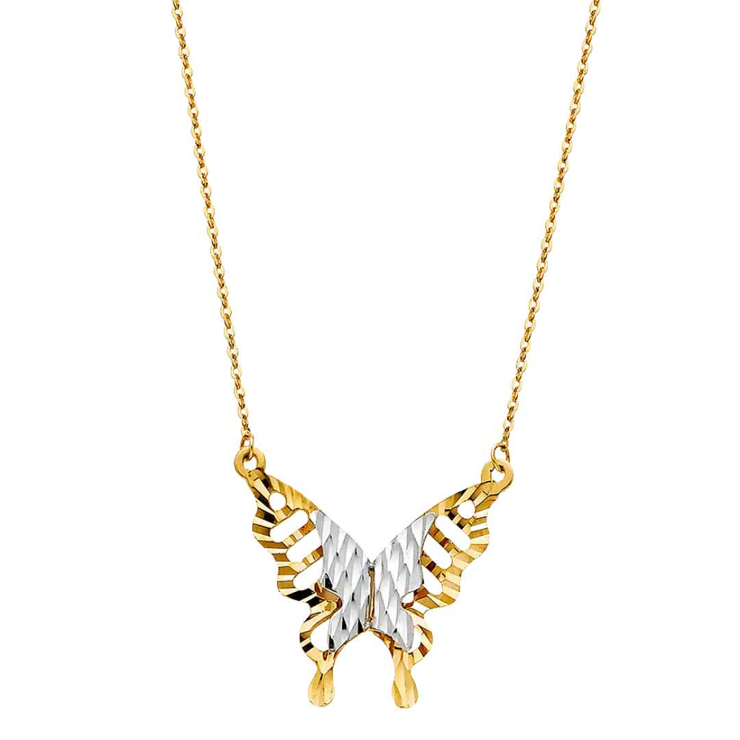 Butterfly Necklace - 14k Two Tone Gold 