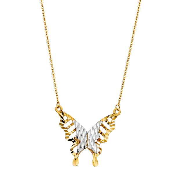 Butterfly Necklace - 14k Two Tone Gold 