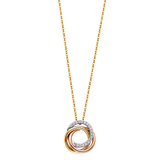 CZ 3 Ring Necklace - 14k Tri Color Gold