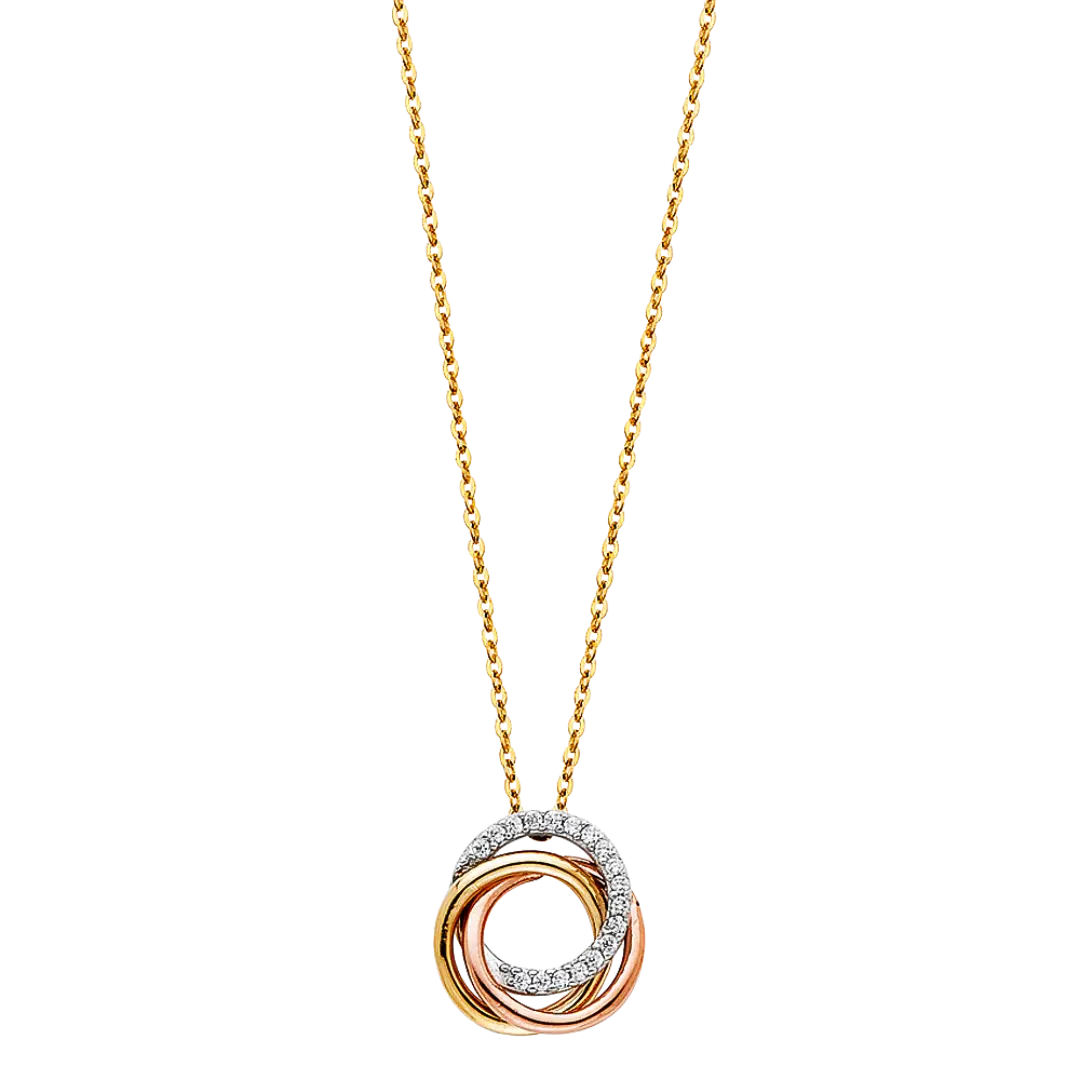 CZ 3 Ring Necklace - 14k Tri Color Gold