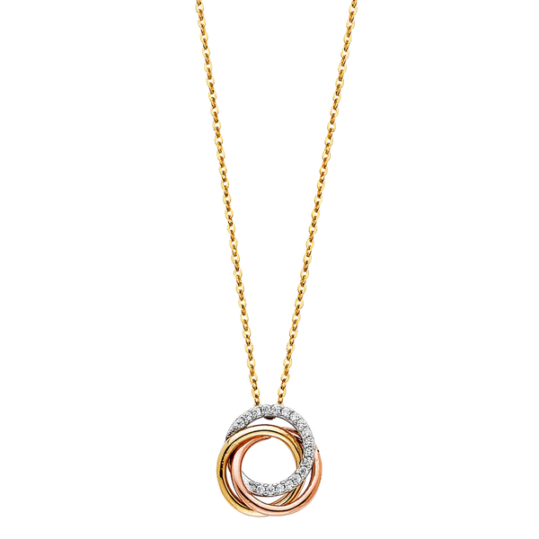 CZ 3 Ring Necklace - 14k Tri Color Gold