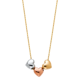 3 Heart Necklace - 14k Tri Color Gold