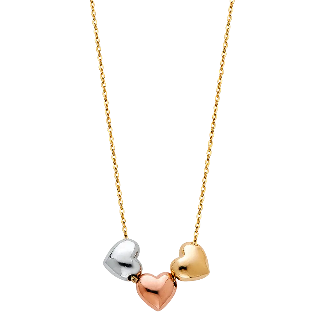 3 Heart Necklace - 14k Tri Color Gold