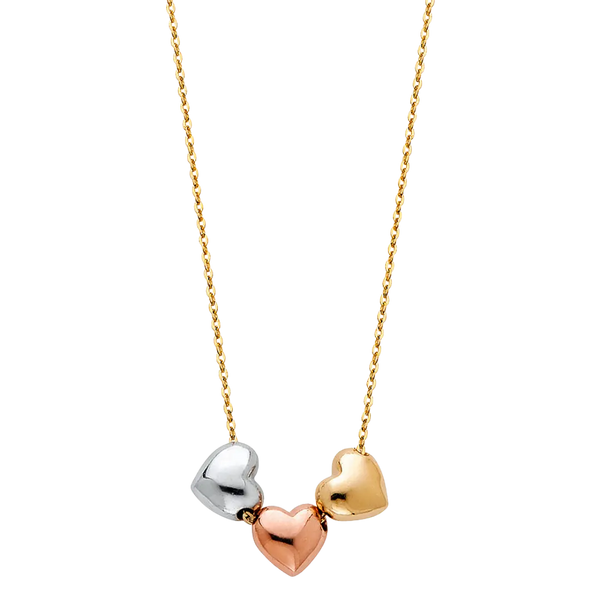 3 Heart Necklace - 14k Tri Color Gold