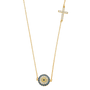 Evil Eye with Cross Necklace - 14k Yellow Gold