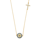 Evil Eye with Cross Necklace - 14k Yellow Gold