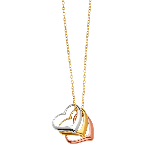 3 Heart Necklace - 14k Tri Color Gold