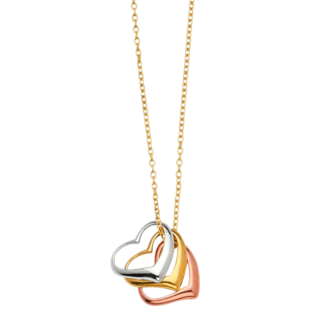 3 Heart Necklace - 14k Tri Color Gold