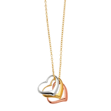 3 Heart Necklace - 14k Tri Color Gold