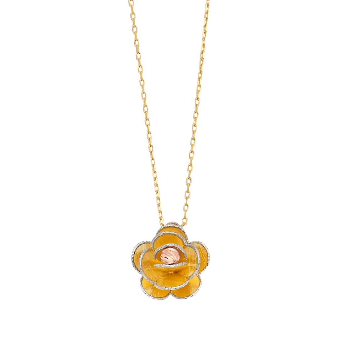 Light Flower Necklace - 14k Tri Color Gold