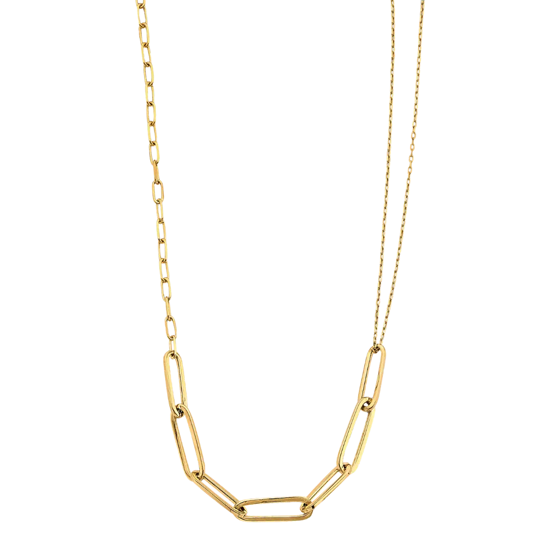 Paperclip with Different Line Necklace - 14k Yellow Gold