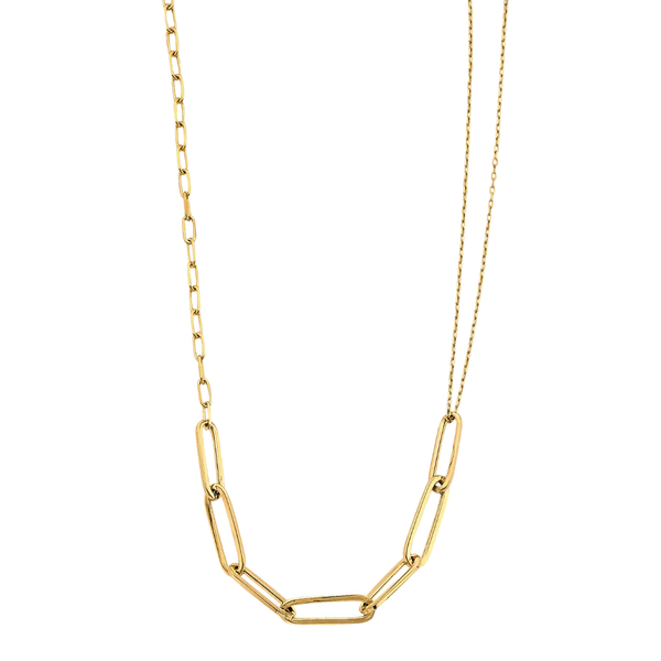 Paperclip with Different Line Necklace - 14k Yellow Gold