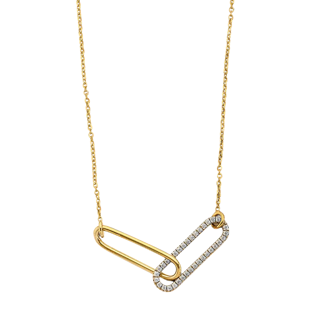 Paperclip with CZ Necklace - 14k Two Tone Gold