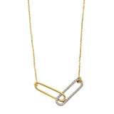 Paperclip with CZ Necklace - 14k Two Tone Gold