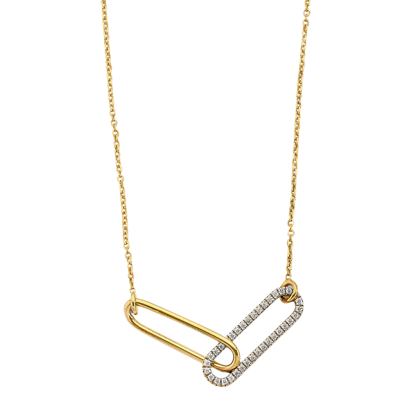 Paperclip with CZ Necklace - 14k Two Tone Gold