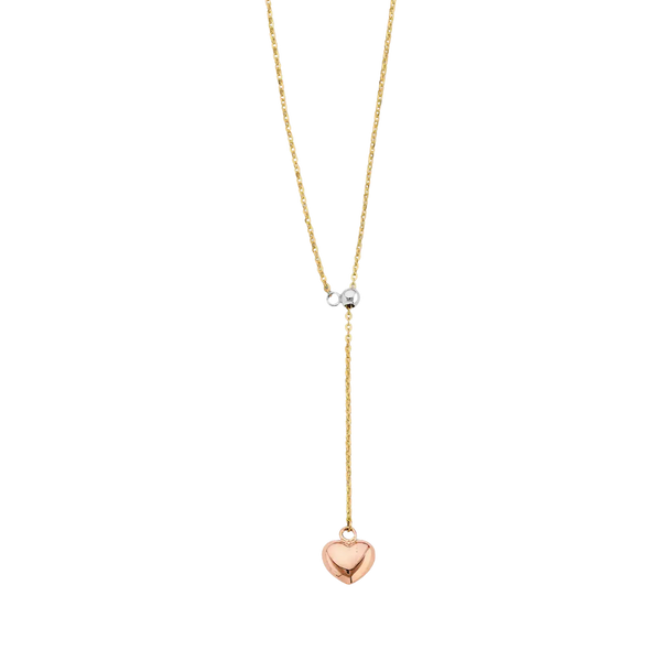 Heart String Necklace - 14k Tri Color Gold