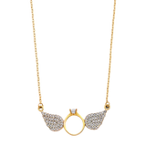 Double Angel CZ Wing Necklace - 14k Two Tone Gold