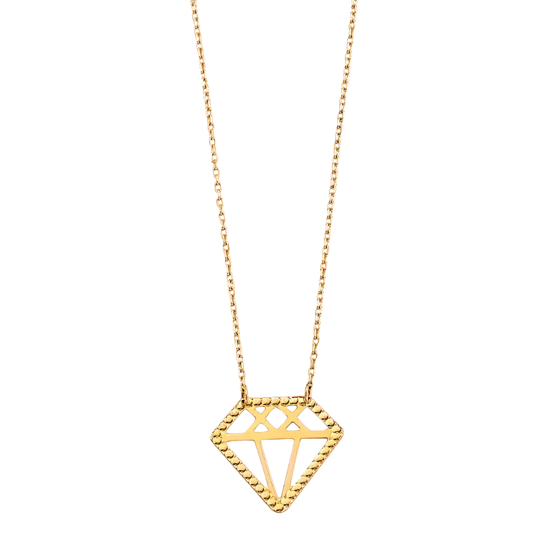 Diamond Shape Pendant Necklace -14k Yellow Gold