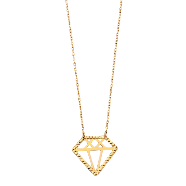 Diamond Shape Pendant Necklace -14k Yellow Gold