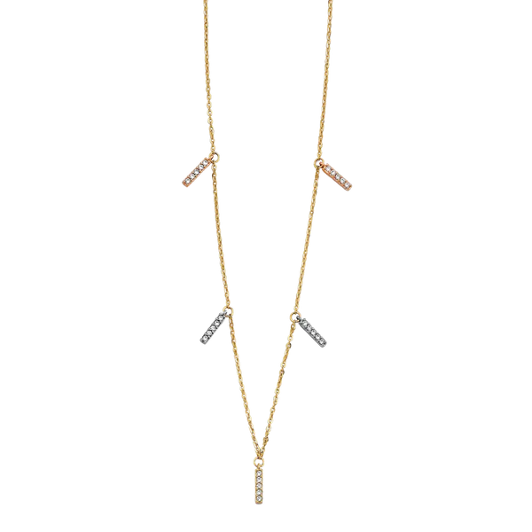 Bar with CZ Necklace - 14k Tri Color Gold