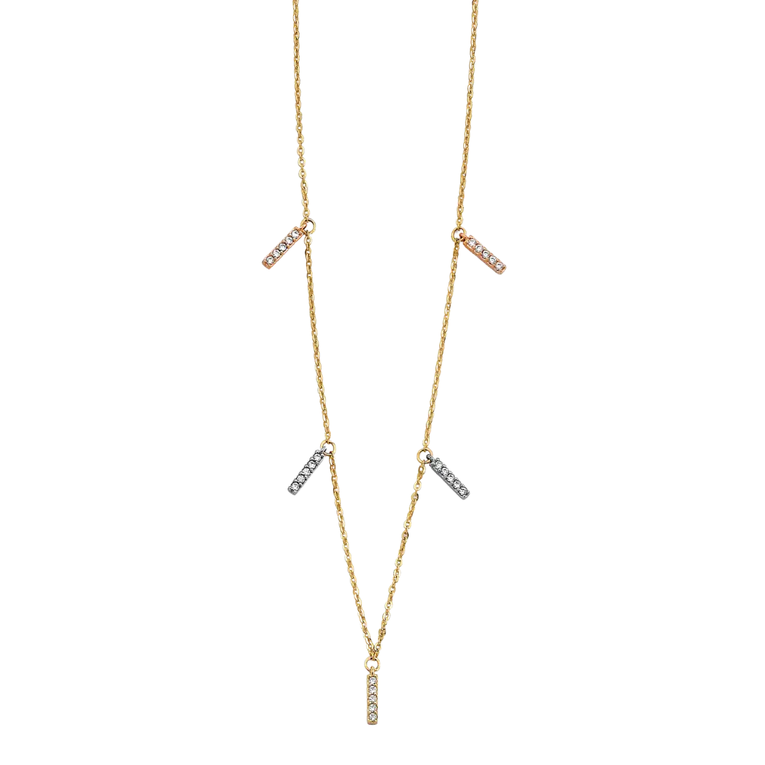 Bar with CZ Necklace - 14k Tri Color Gold