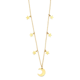 Moon and Stars CZ Necklace - 14k Yellow Gold