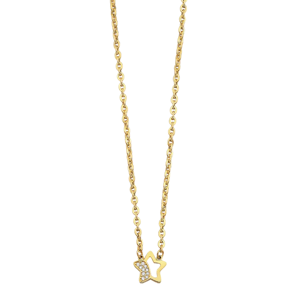 Open Star with CZ Necklace - 14k Yellow Gold