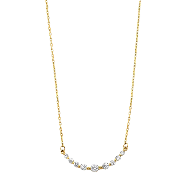 Curved Gradated Round CZ Necklace - 14k Yellow Gold