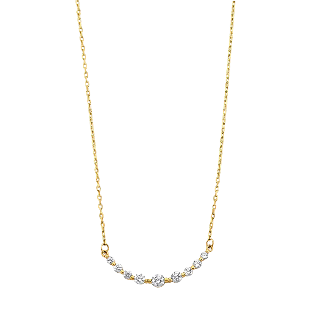 Curved Gradated Round CZ Necklace - 14k Yellow Gold