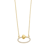 Oval Infinity CZ With Heart Necklace - 14k Yellow Gold