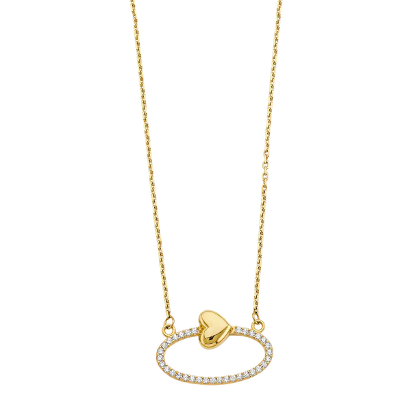 Oval Infinity CZ With Heart Necklace - 14k Yellow Gold