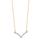 V Shape CZ Necklace - 14l Two Tone Gold