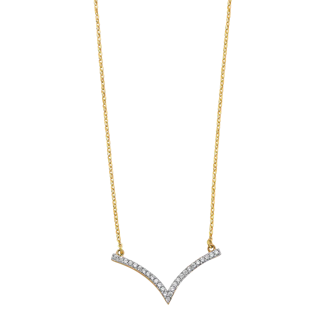 V Shape CZ Necklace - 14l Two Tone Gold