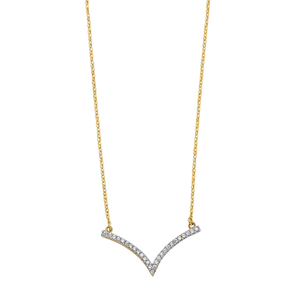 V Shape CZ Necklace - 14l Two Tone Gold