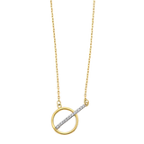 CZ Bar with Circle Necklace - 14k Two Tone Gold