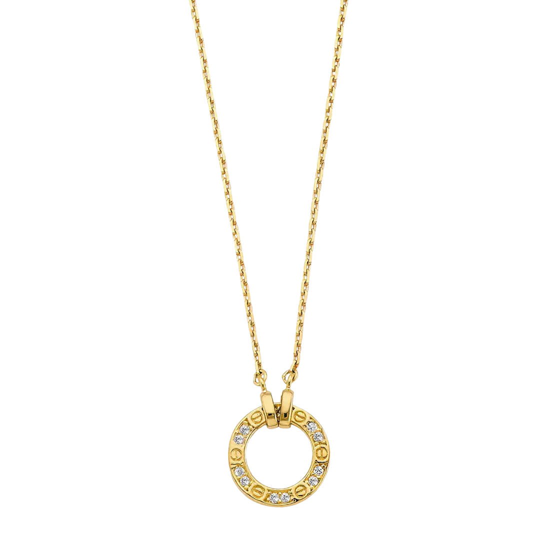 CZ Circle Necklace - 14k Yellow Gold