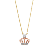 Pink CZ Crown Necklace - 14k Tri Color Gold