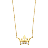 Crown with CZ Necklace - 14k Yellow Gold