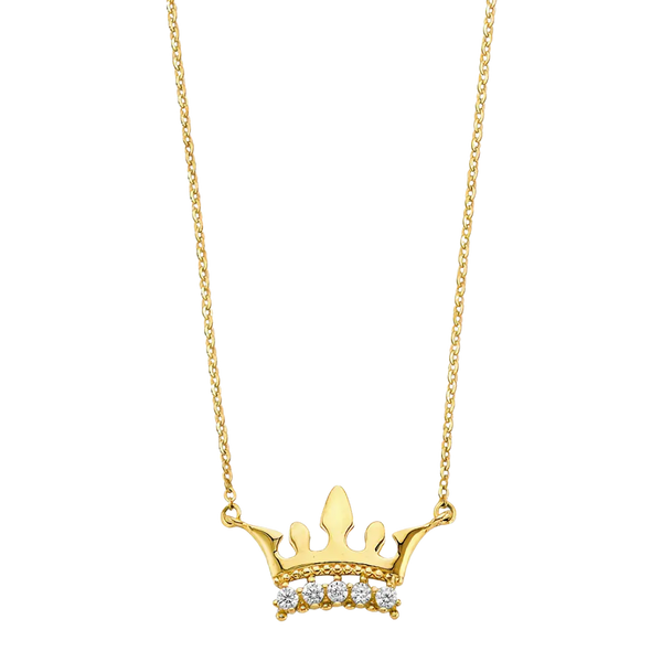 Crown with CZ Necklace - 14k Yellow Gold