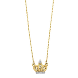 Crown with CZ Necklace - 14k Yellow Gold