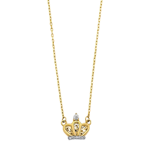 Crown with CZ Necklace - 14k Yellow Gold