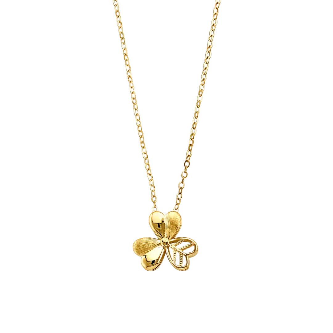 3 Leaves Clover Necklace - 14k Yellow Gold