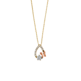 Tear Drop CZ with Butterfly Necklace - 14k Two Tone Gold