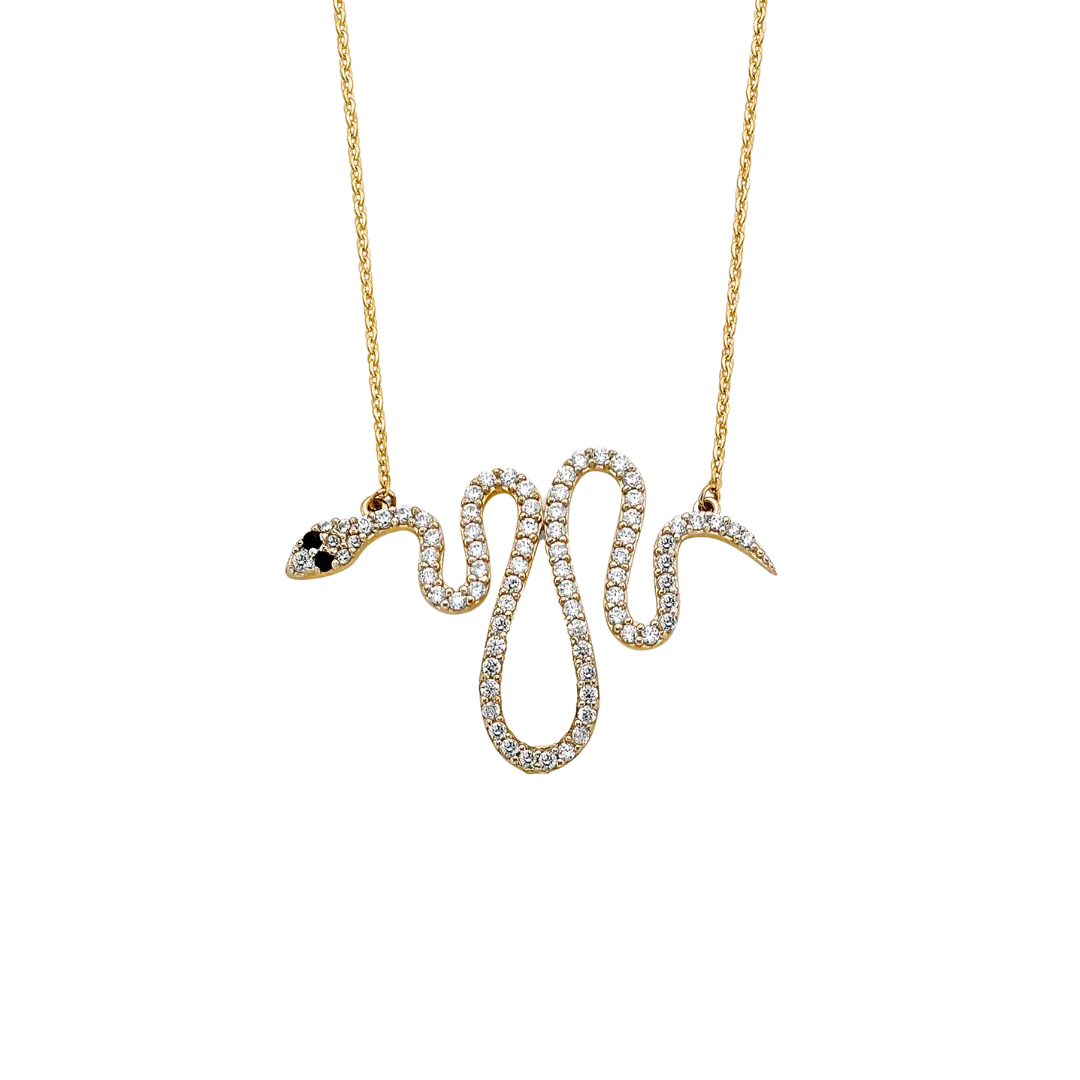 Sanke with CZ Necklace - 14k Two Tone Gold