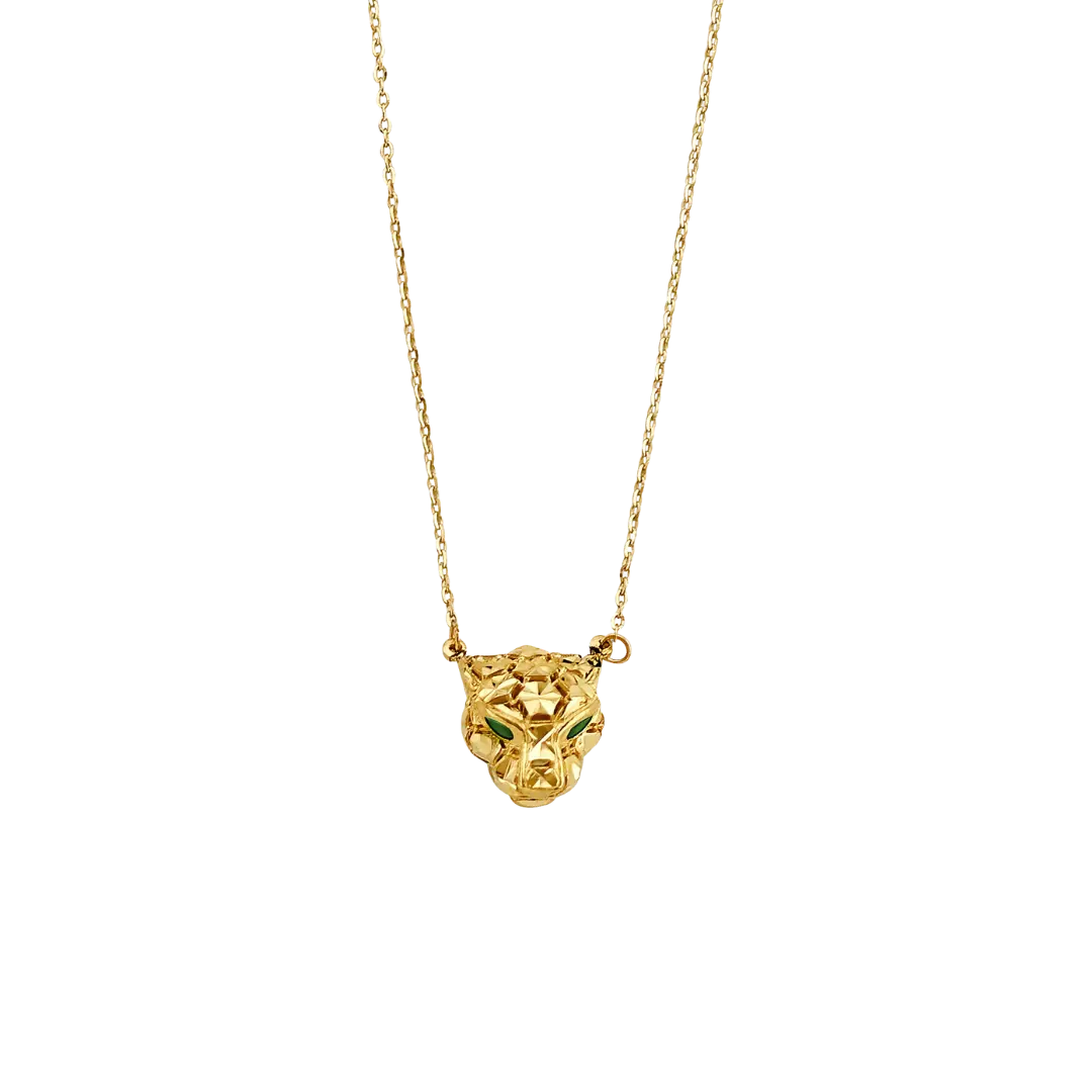 Panther with Green CZ Necklace - 14k Yellow Gold