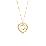 Two Heart Pendant Bead Necklace - 14k Yellow Gold