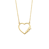 Open Heart with Three Stars Necklace - 14k Yellow Gold