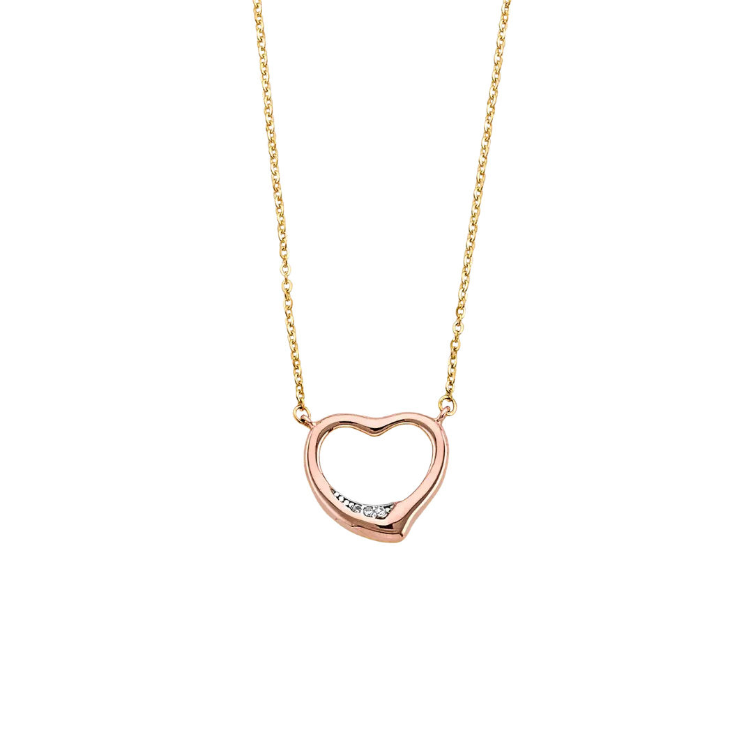 Pink Heart with CZ Necklace - 14k Tri Color Gold