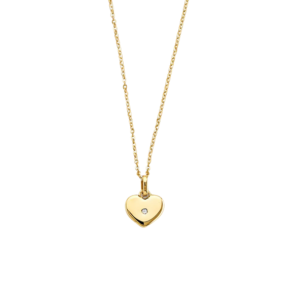 Heart Charm with CZ Necklace - 14k Yellow Gold